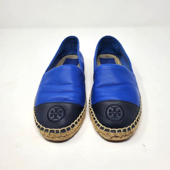 Tory Burch Leather Colorblock Flat Espadrilles Jelly Blue Tory Navy Size 7.5 - Picture 6 of 12